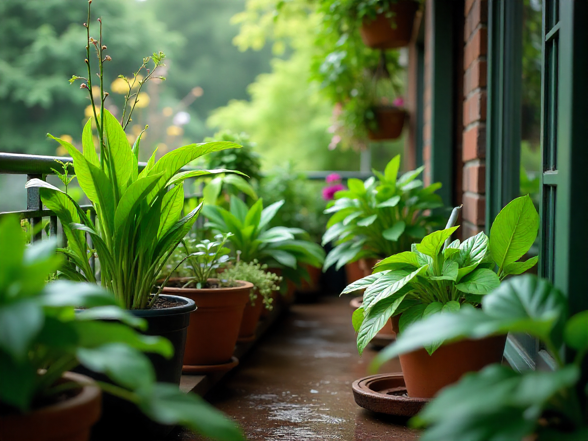 Compact balcony garden with vertical planters